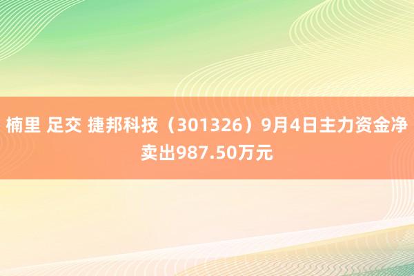 楠里 足交 捷邦科技(301326)9月4日主力资金净卖出987.50万元
