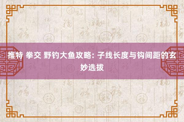 推特 拳交 野钓大鱼攻略: 子线长度与钩间距的玄妙选拔