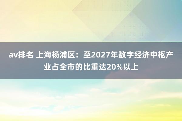 av排名 上海杨浦区:至2027年数字经济中枢产业占全市的比重达20%以上